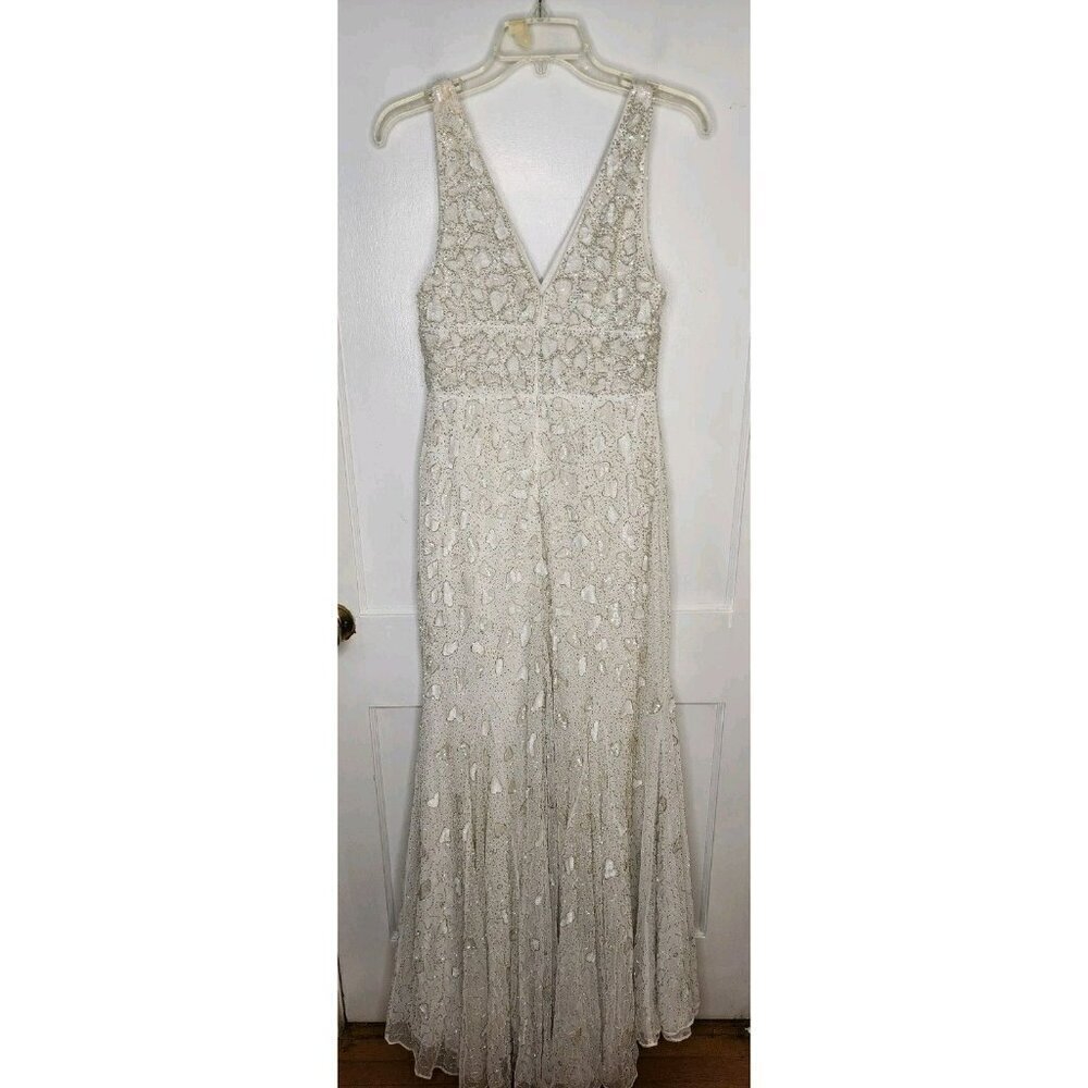 Mac Duggal Embellished Beaded Gown W/ Slight Brush Train White 10814 Size 2 New - Picture 2 of 9